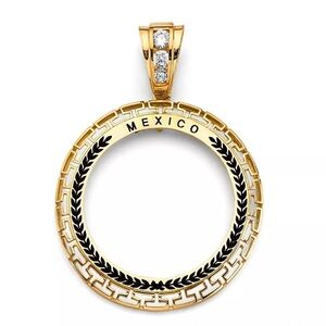 14K YELLOW GOLD MEXICO Greek Coin Frame 50 Pesosp